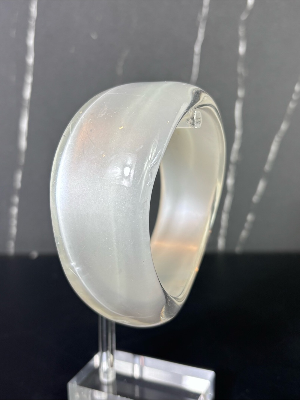 Wide Lucite Bracelet Translucent Frosted Ice Acrylic Mod Space Age Bangle Runway